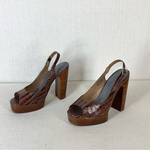 Jeffrey Campbell Michlene Leather Sling Back Peep Toe Platform Pumps - Size 9.5 - Picture 6 of 13
